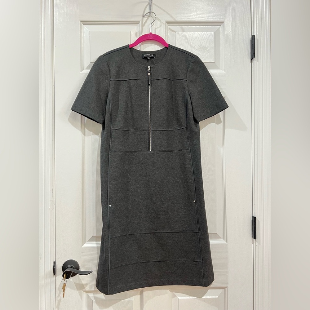 Lafayette 148 Ponte Dress Size Small Gray Zip Short Sleeve Career